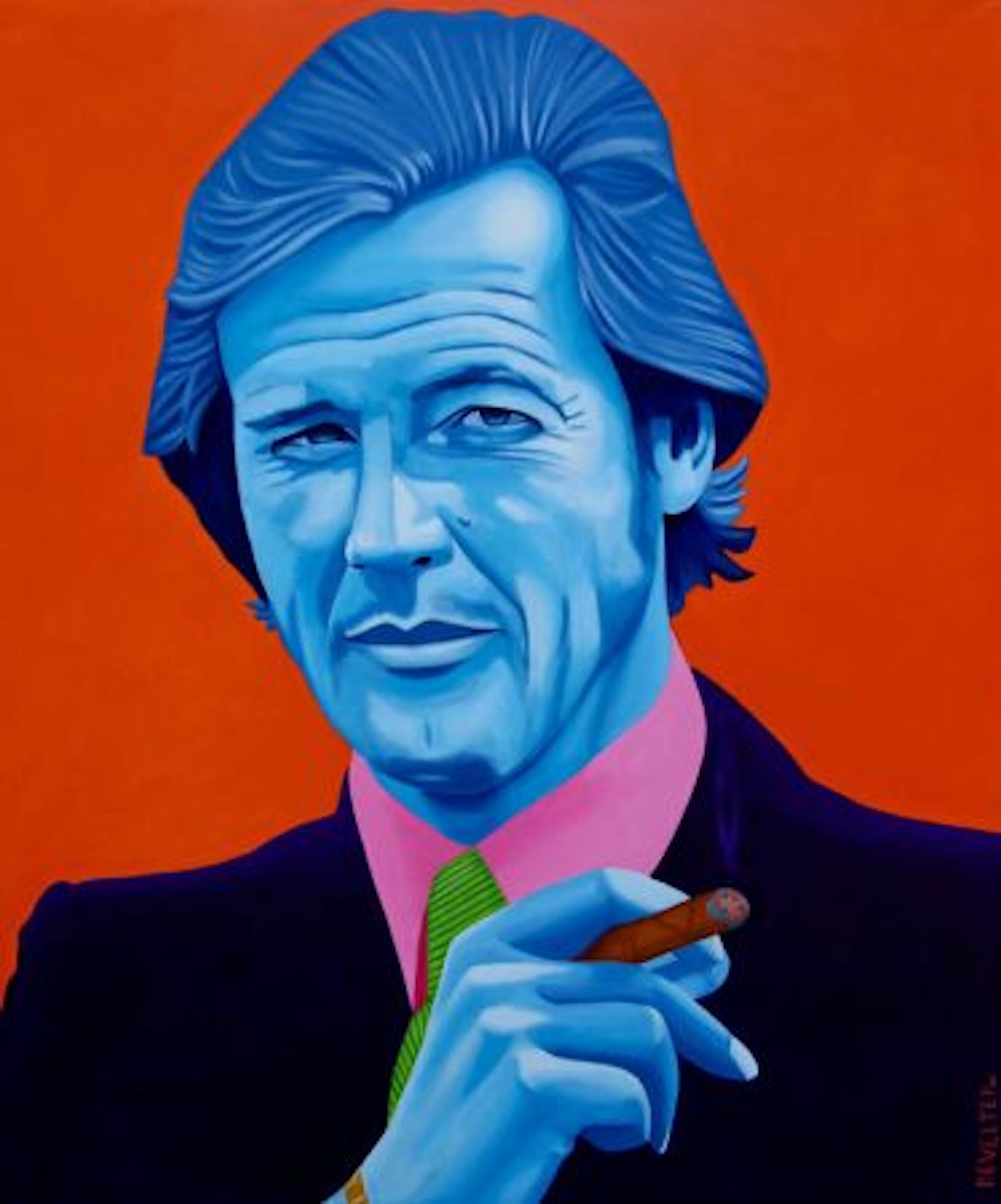 Christian Develter - Roger Moore portrait painting, contemporary oil on canvas at Molasses House