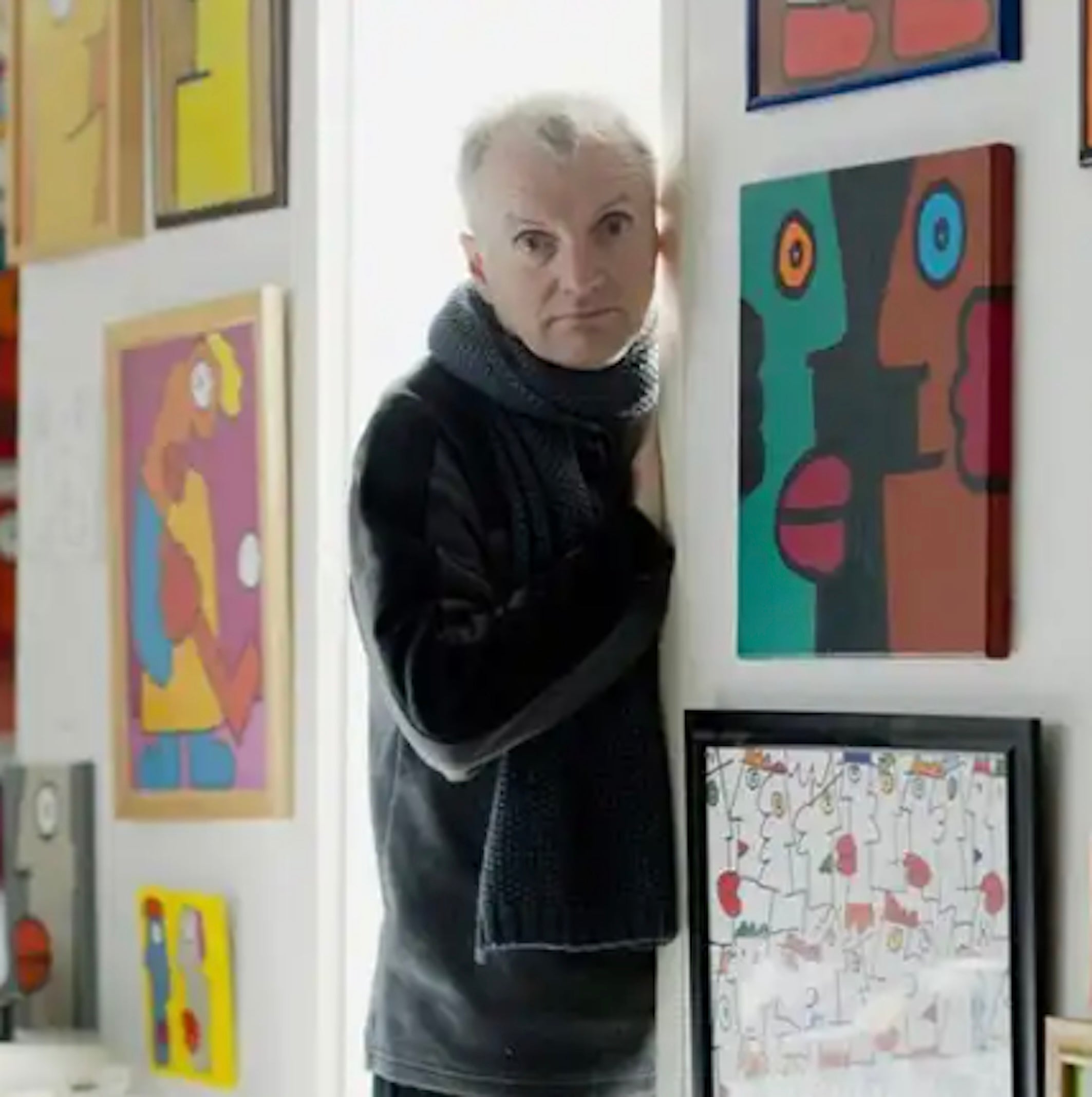 Thierry Noir - Berlin Wall street art painting, bold cartoonish figures by the first Berlin Wall artist at Molasses House