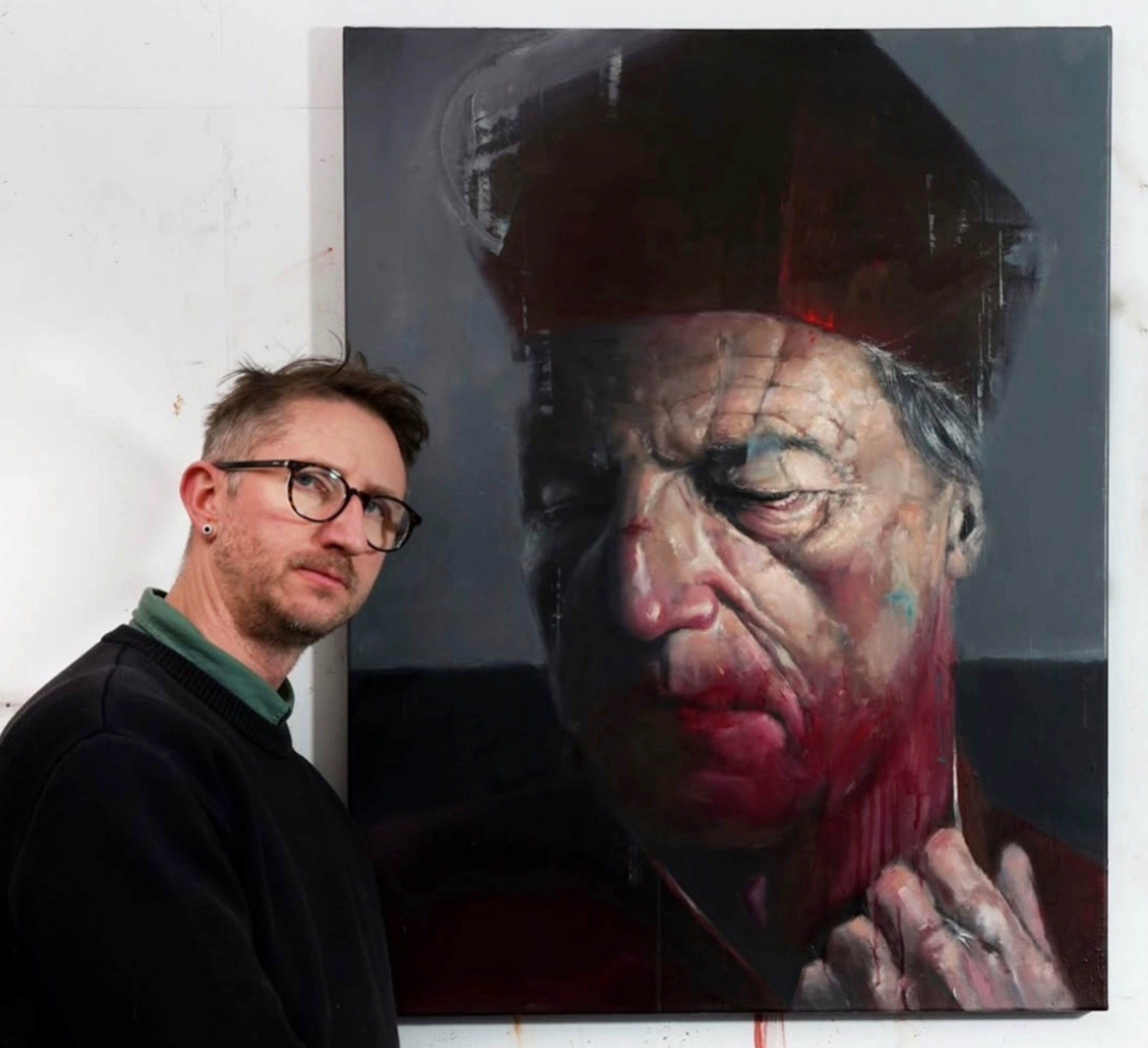 Thomas D Wright with Disillusions painting, contemporary British art at Molasses House