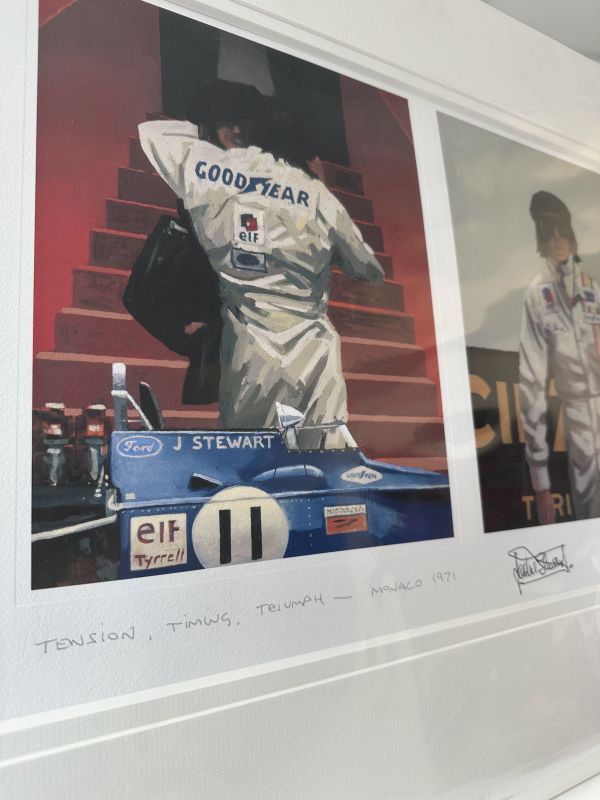 Click Here To Enlarge This Photo Of Tension Timing Triumph. Unique. Personally signed by Sir Jackie Stewart 23rd July 2023 SOLD